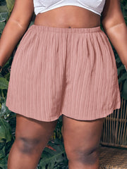 Women's Plus Size Pleated Loose-Fit Shorts Soft Pink Elastic Waist Summer Casual