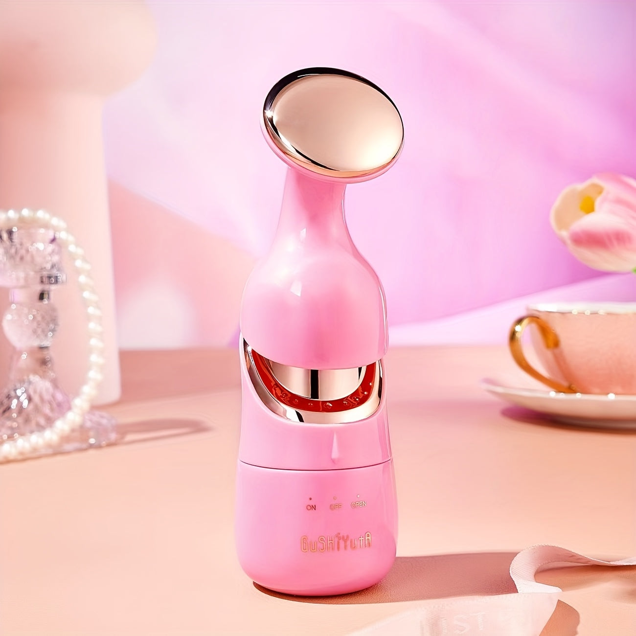 3-in-1 Beauty Device with Vibration Massager for Eyes, Face, Neck Pink