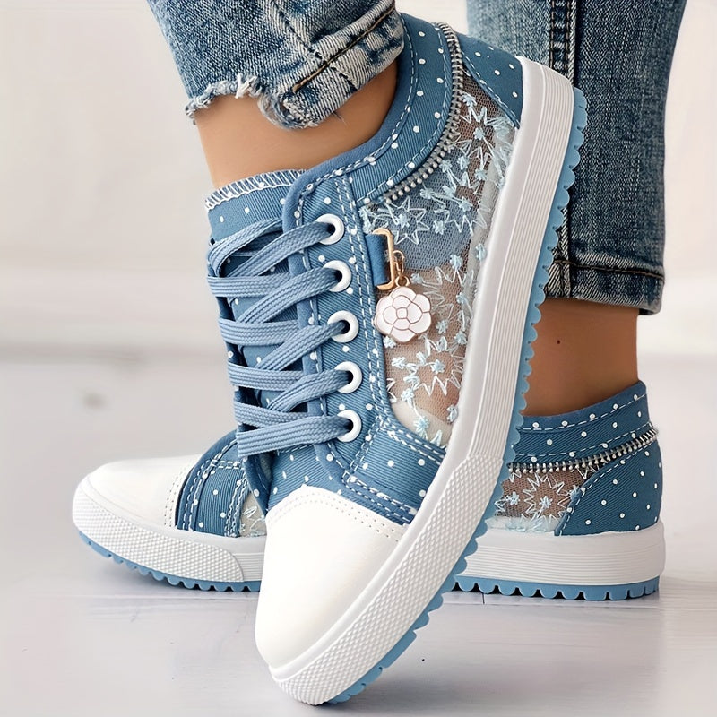 Women's Floral Mesh Synthetic Casual Sneakers Breathable Low-Top Lace-Up