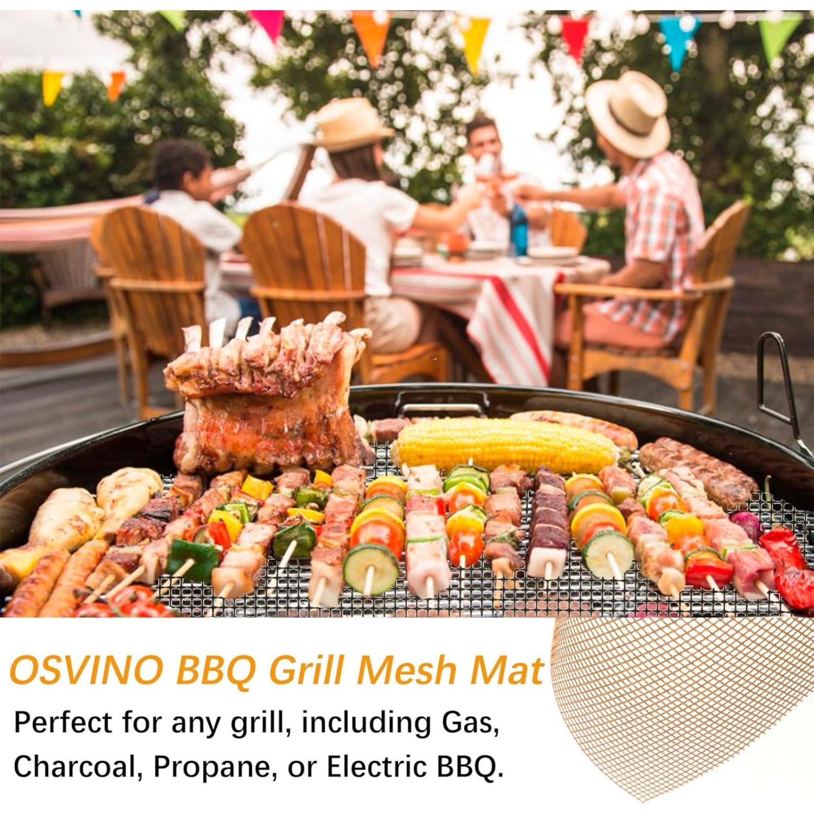 Set of 2 Non-Stick Glass Fiber Grill Mesh Mats Reusable Outdoor Cooking