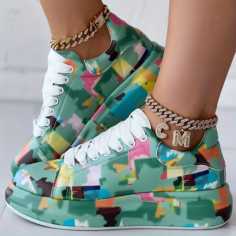 Women's Casual Sneakers Faux Cover Abstract Pattern Low-Top Shoes