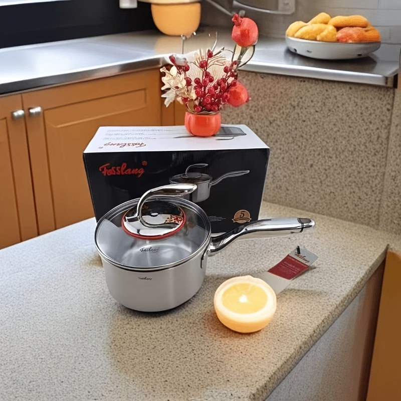 Stainless Steel Saucepan 2L with Dolphin Design Non-Stick Coating Glass Lid
