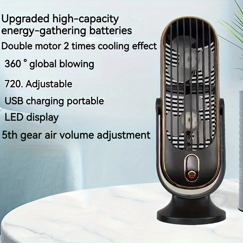Portable Handheld Fan with Rechargeable Battery, 5 Speeds, 720° Hair Dryer