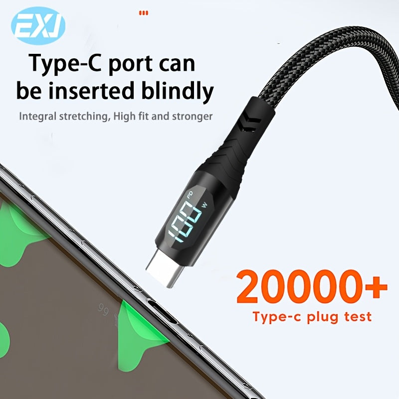 Nylon Braided USB C to C and USB A to C Fast Charging Data Cable with Digital Display