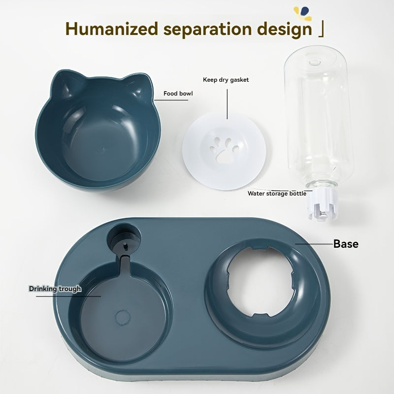 Mushuklar va kichik itlar uchun avtomatik suv idishi, to'kilmasdan, tortishish bilan ishlaydigan, ko'k plastmassa