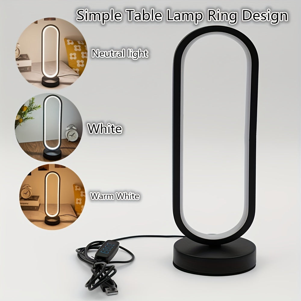 LED Desk Lamp with USB Port Dimmable Black and White Metal Base for Bedroom Living Room