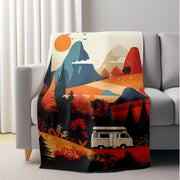 Flannel Throw Blanket Autumn Mountain Camper Van Design Soft Warm Knitted Polyester All-Season