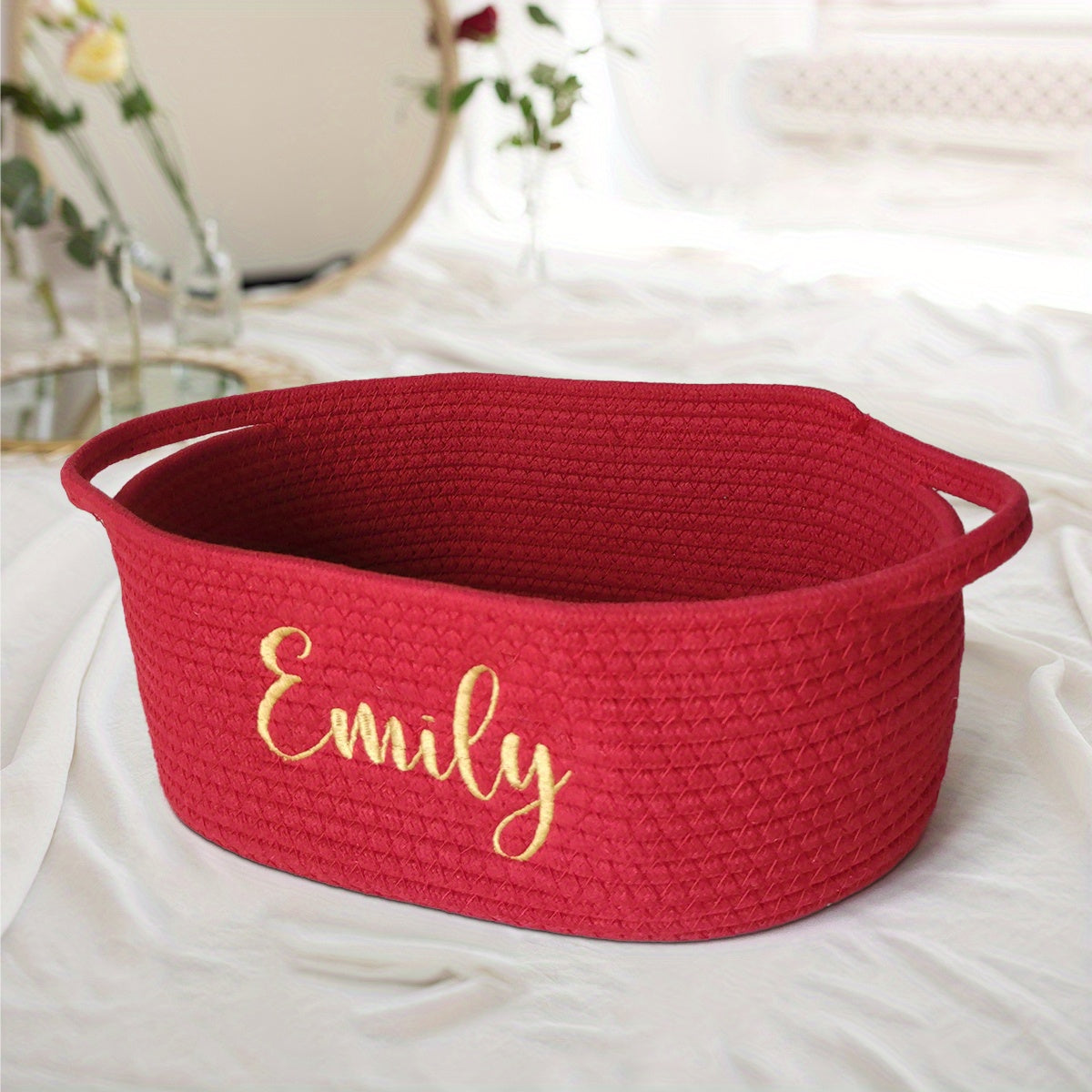 Personalized Cotton Gift Basket with Custom Embroidery, Handle, 30.48cm x 20.32cm