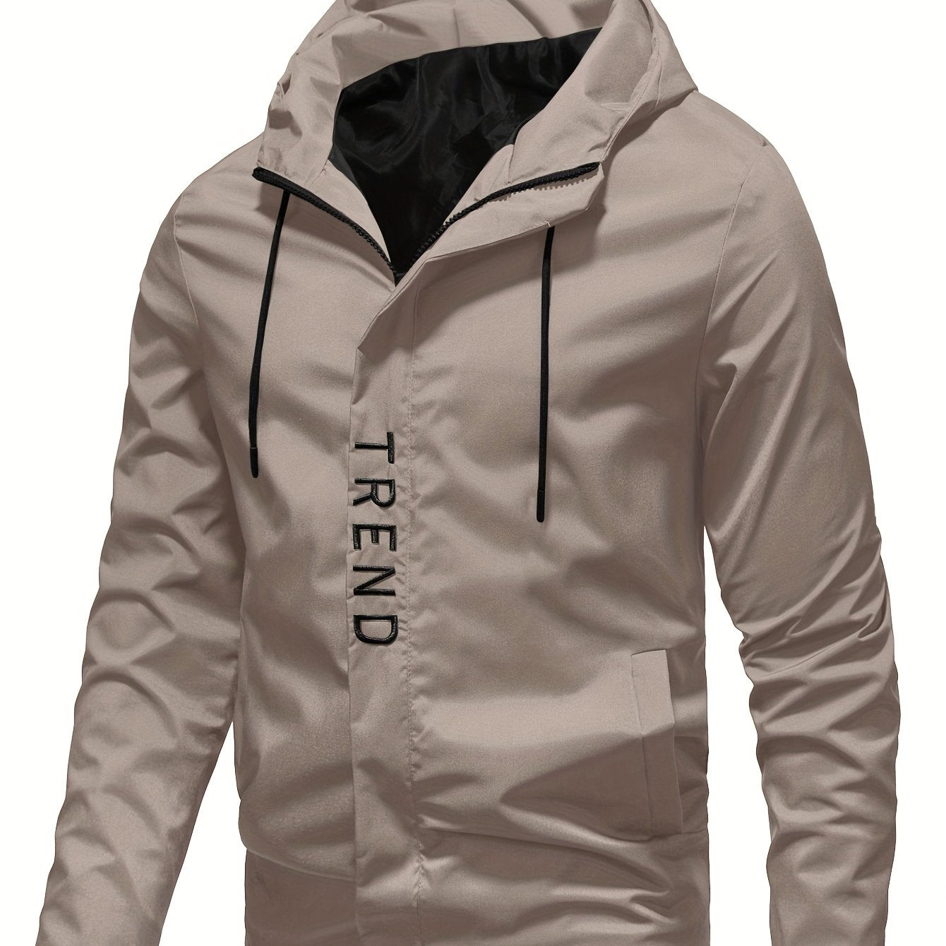 Men's All-Season Hooded Polyester Sports Jacket with Embroidered Details