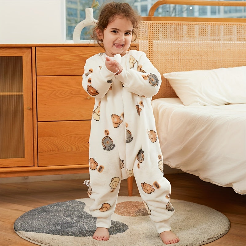Kids' Flannel Sleeping Bag Animal Print Snug Warm for Spring and Autumn