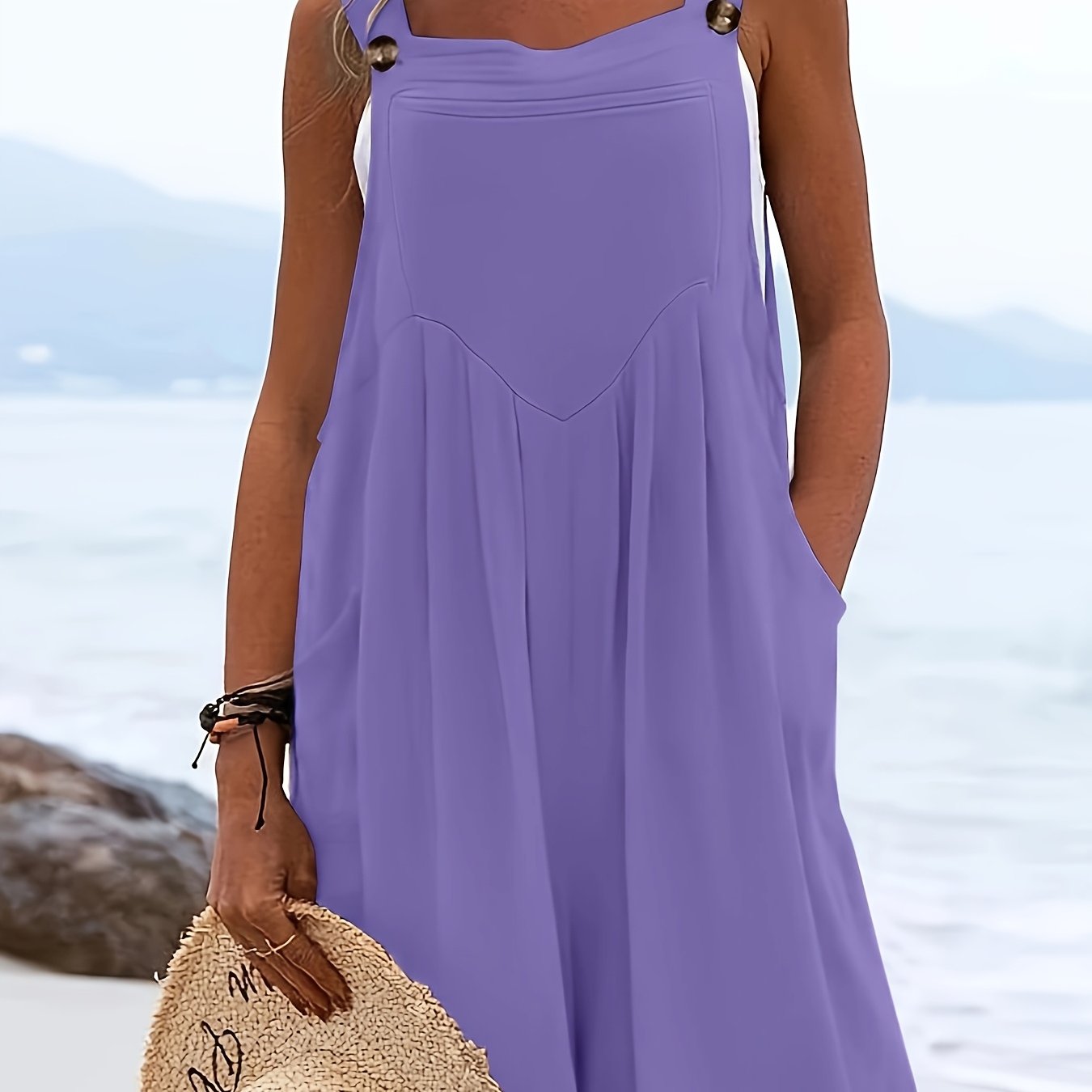 Women's Coral Pink Polyester-Spandex Jumpsuit Beach Cover-Up Lightweight Casual/Formal