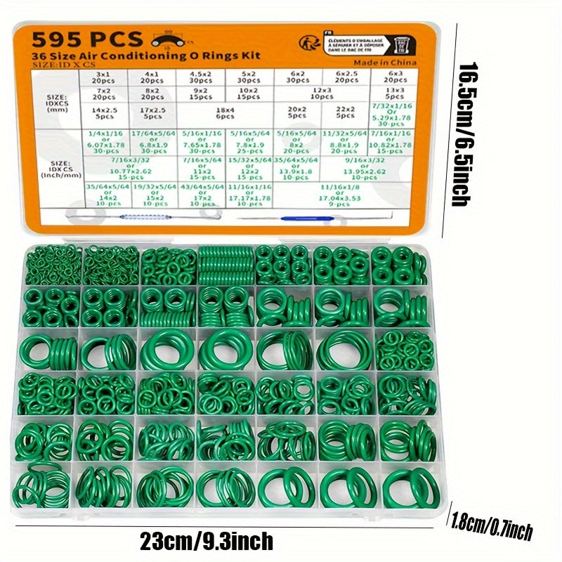 595-Piece Automotive AC O-Rings Kit Synthetic Rubber for Car A/C and Plumbing