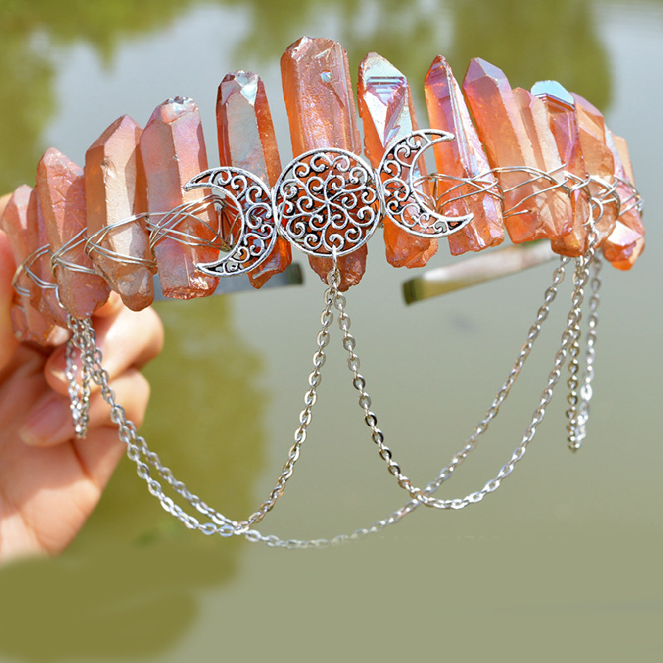 Crystal Quartz Crown Headband for Boho Weddings Festivals and Photoshoots