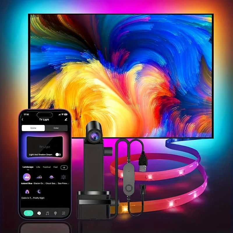 Smart LED TV Backlight Strips with AR Color Sensor for 55-85 Inch Screens App-Controlled Music Sync Adjustable Lighting