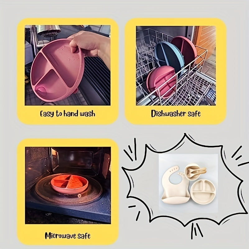 Juego de 5 utensilios para bebés para autoalimentación kit de destete con babero, cuenco, plato, cuchara