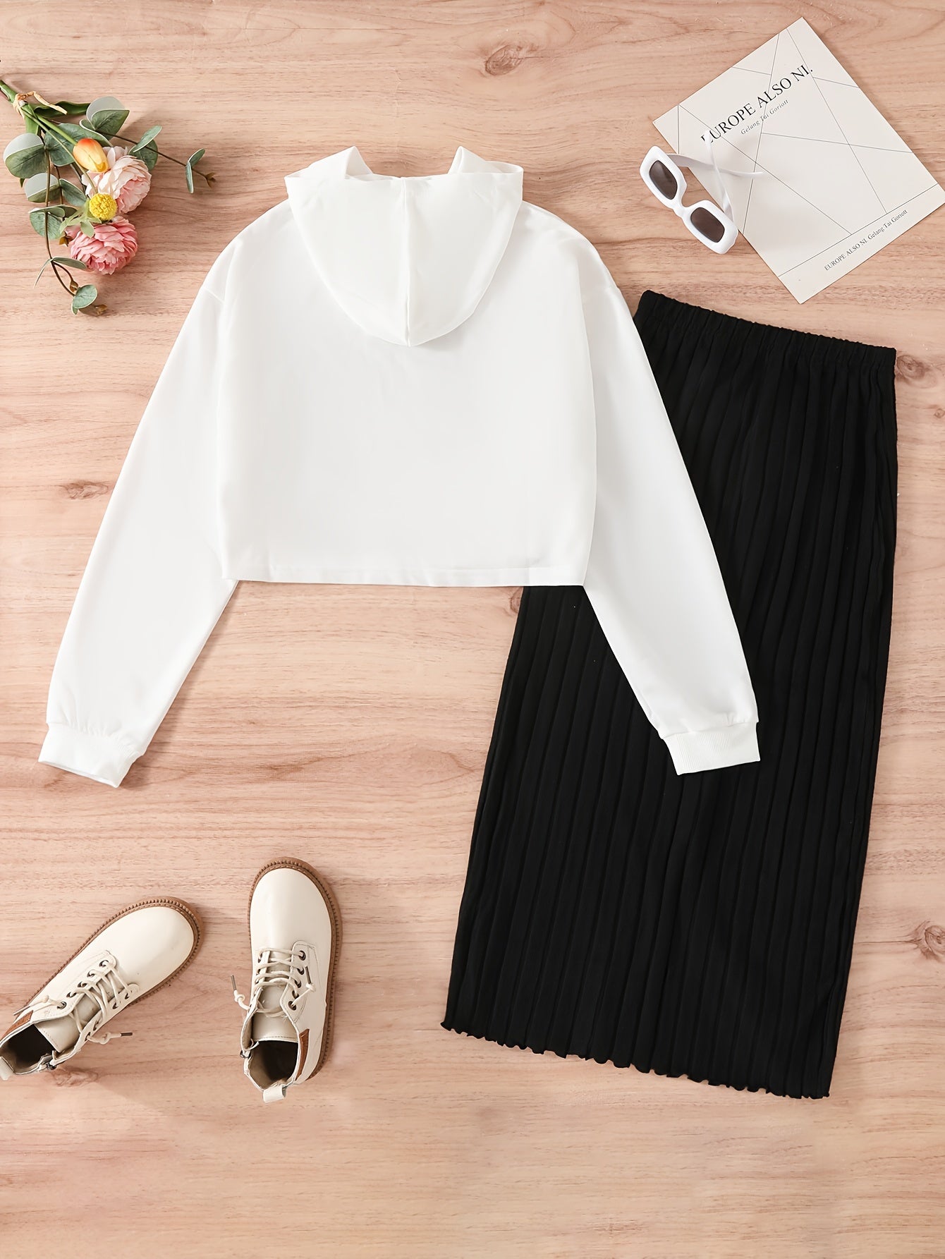 Teen Girls Fall Winter Knit Skirt and Coat Set with Geometric Pattern