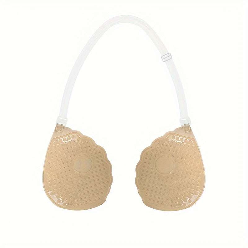 Women's Strapless Push-Up Bra with Nipple Covers and Front Buckle Support