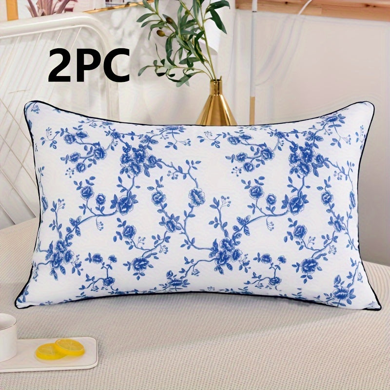 Two-Pack Sleep Pillows Blue and White Pattern Zipper Zippered Cover Soft All-Season