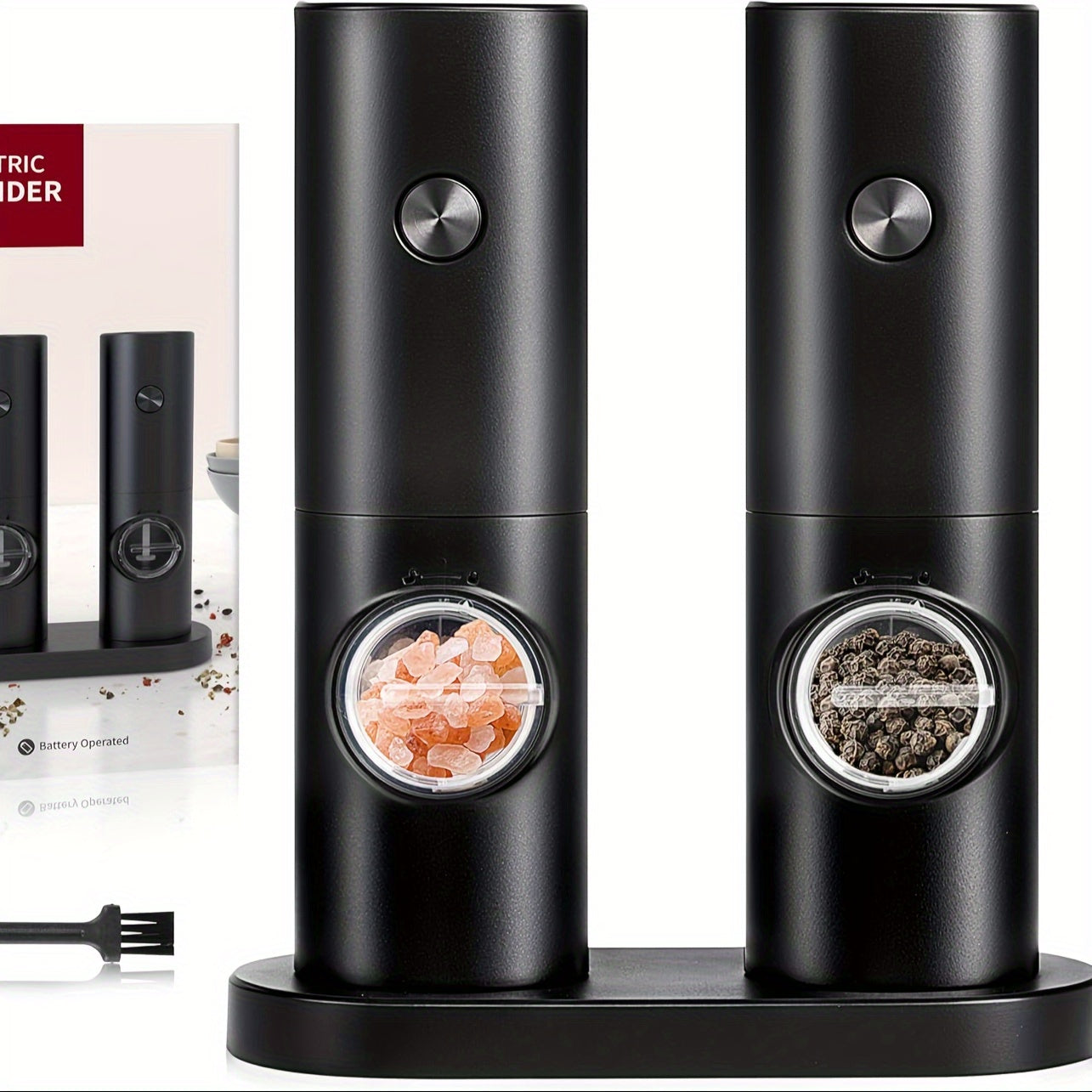 Elektr taxtak va murch maydalagich to'plami, 2 ta, oq, batareyali