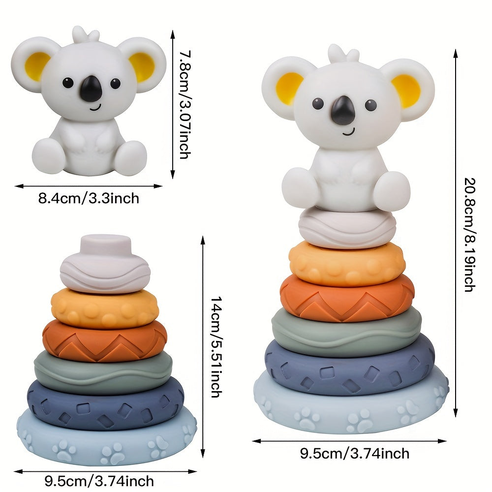 Набор из 13 мягких ПВХ блоков для stacking и nesting с прорезывателем-коалой, включает 2-в-1 строительные и stacking игрушки, идеальная ранняя образовательная активность для младенцев и малышей в возрасте от 6 месяцев до 3 лет.