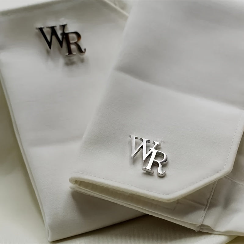Personalized Stainless Steel Cuff Clips for Men with Custom English Letters for Daily Wear or Gifting