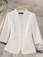 Women's Light Blue Notch-Less Blazer with Three-Quarter Sleeves and Single Button