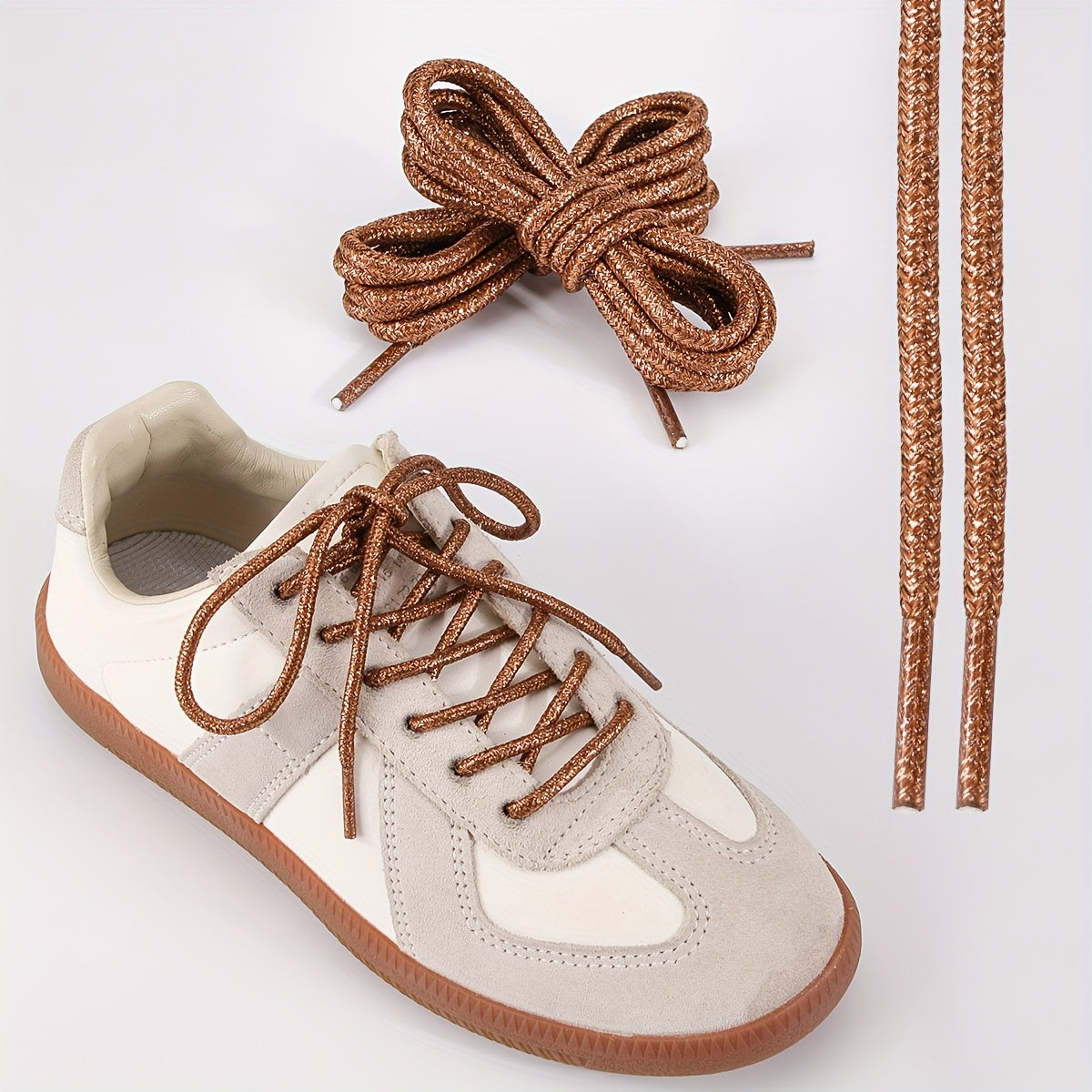 Unisex Elastic Metallic Shoelaces Round Thin Suitable for Sneakers Boots