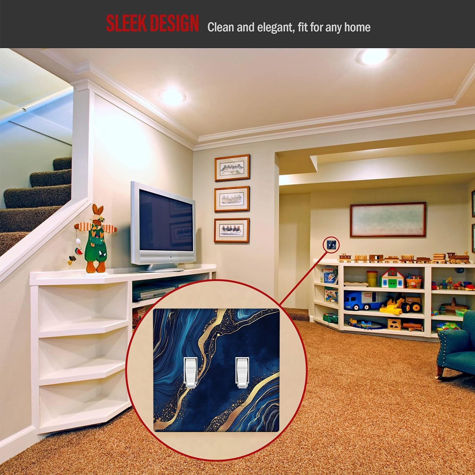 Накладка на выключатель Navy Blue Wall 1-канальная 2-канальная в стиле арт-деко для ванной комнаты и спальни