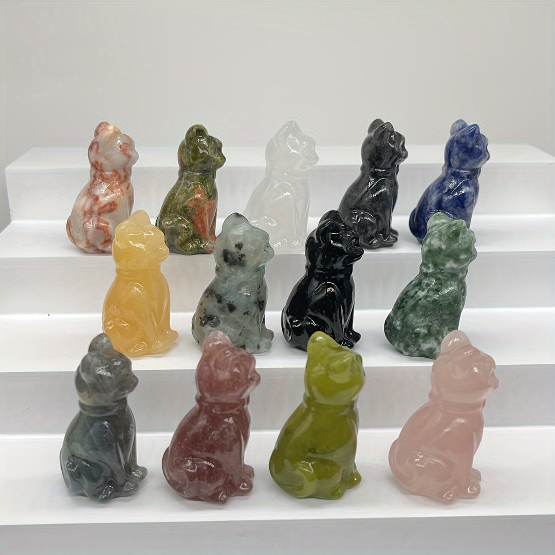 Натуральная кристальная резьба кота для домашнего декора, очаровательный стильный орнамент