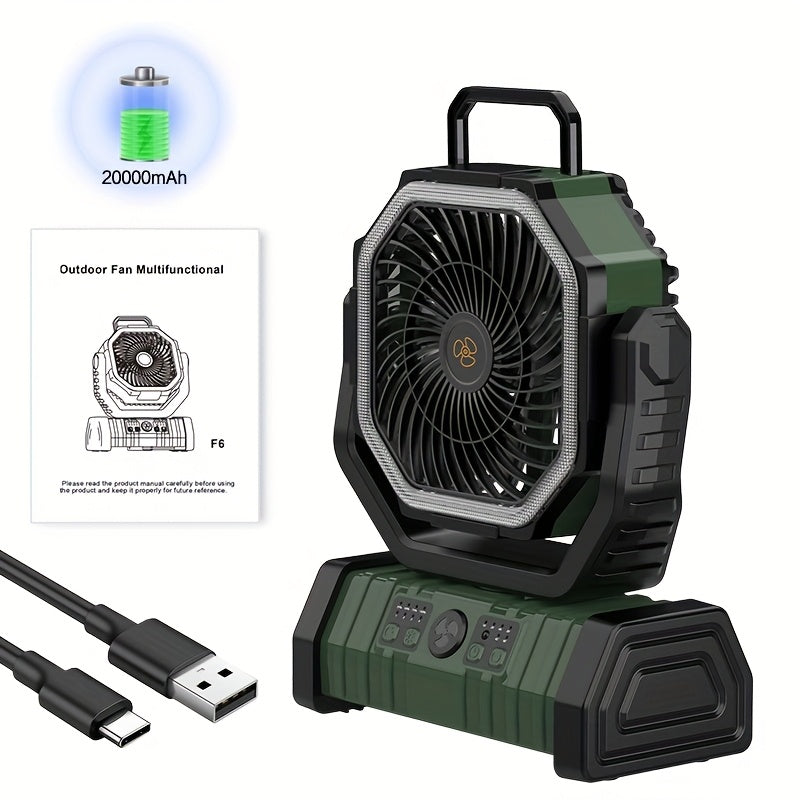 Portable Camping Fan with Wall Mount, Rechargeable USB Battery, Strong Wind