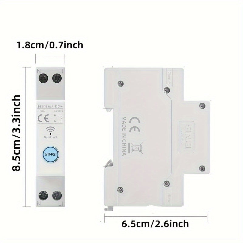 WiFi Smart Circuit Breaker Adjustable 1-63A DIN Rail Wireless Remote Control Metering Home Automation