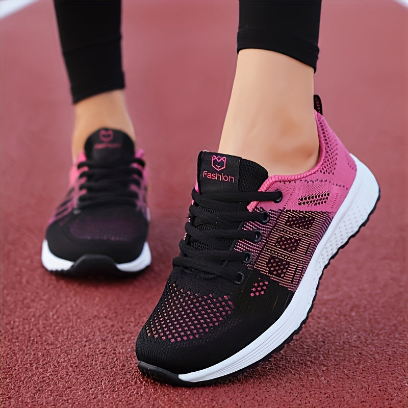 Zapatillas de plataforma transpirables para mujer, negras con rayas rosas, zapatillas ligeras para correr