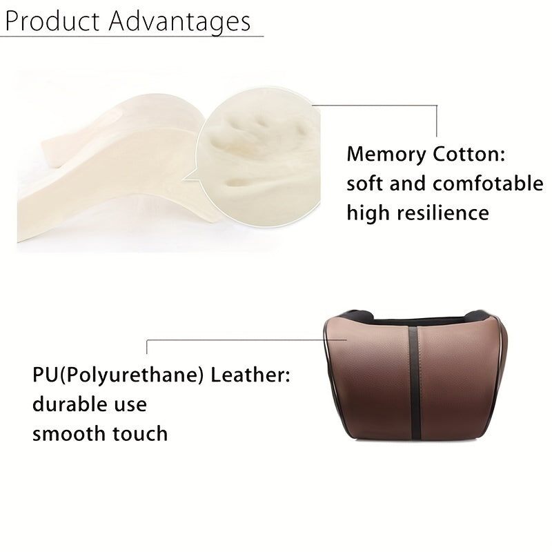 Faux Leather Car Headrest Pillow Memory Foam Cushion for Vehicle Seat Red Stitching