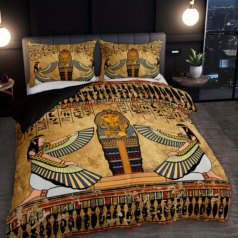 Egyptian Art Duvet Cover Set 3 Pieces Soft Breathable HD Printed Bedding