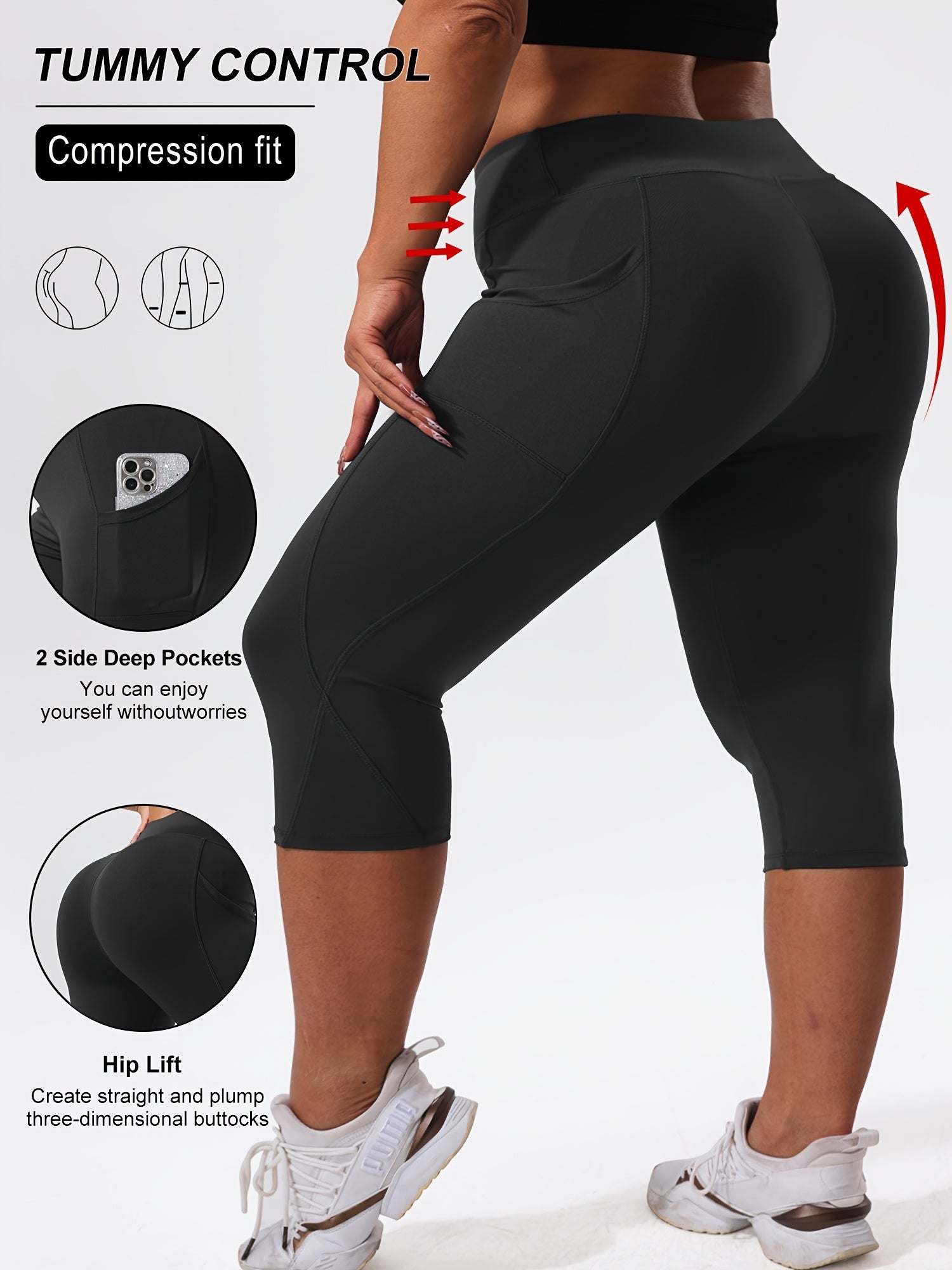Plus Size High-Waisted Leggings with Pockets 7/8 Length Yoga Running