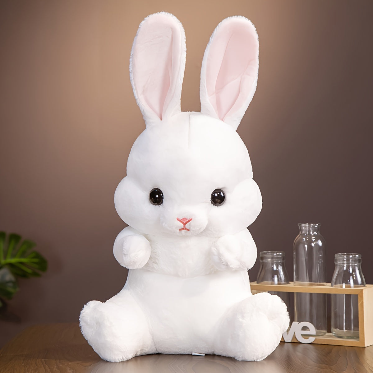 Long-Eared Bunny Plush Toy Soft Cuddly Doll Pillow for Home Decor and Gifts White Pink