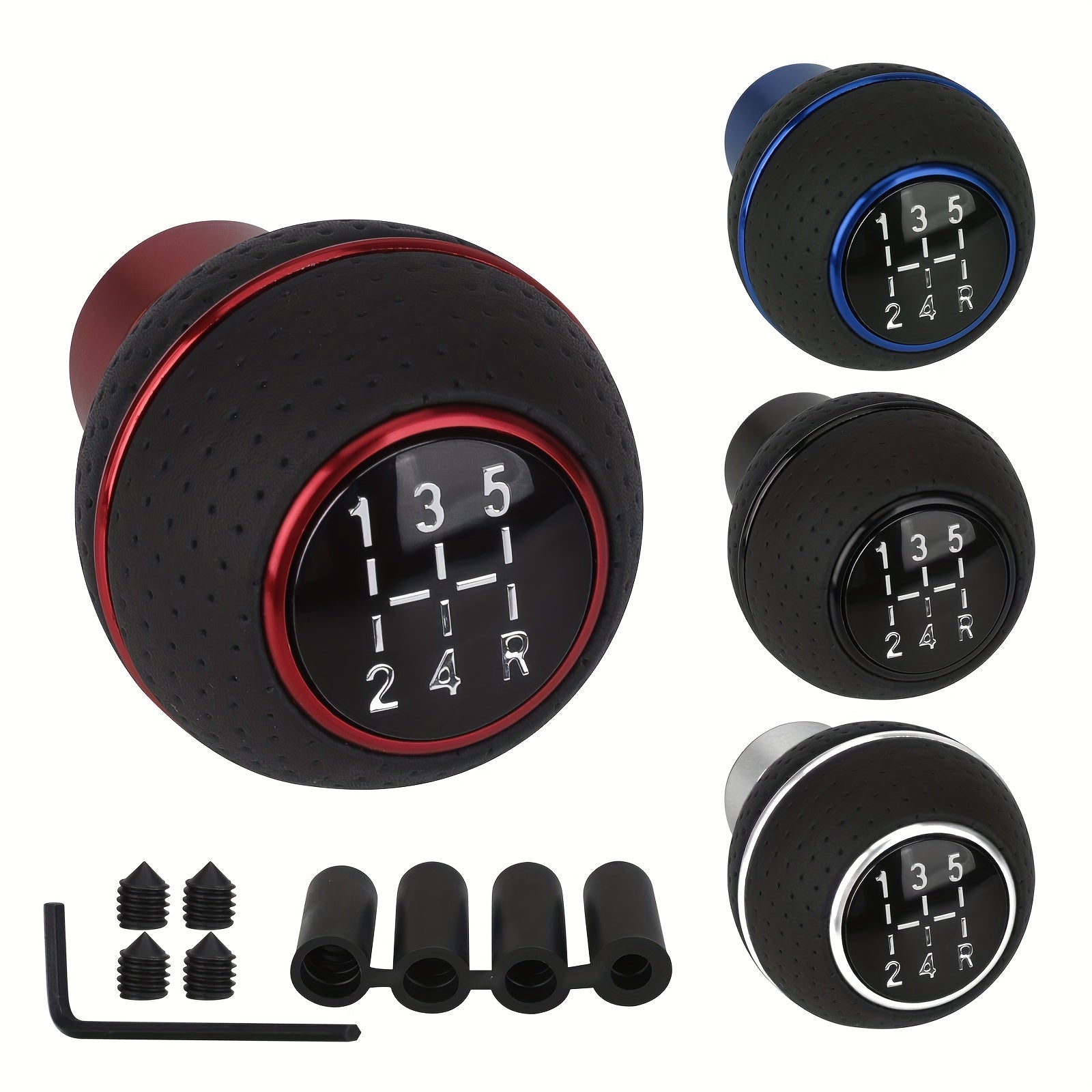 Универсальная алюминиевая кожаная рукоятка переключения передач с ручным управлением, 5-скоростная, с адаптерами