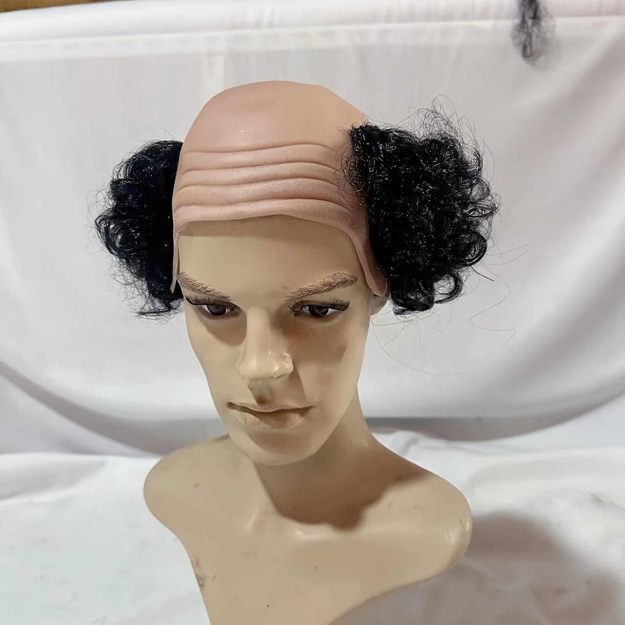 Men's Black Curly Wig for Cosplay and Festivals Polyester Trendy Bald Style