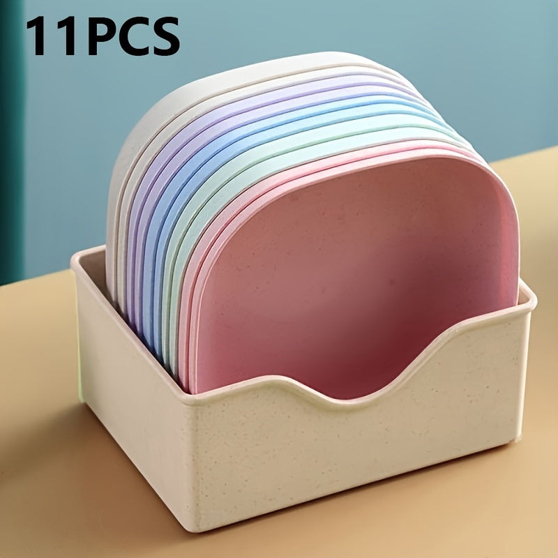 11pcs Non-Slip Plastic Cat Food and Water Bowls Set Colorful for Small Cats and Kittens