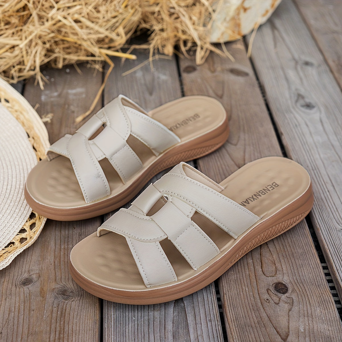 Women’s Open Toe Flat Summer Slide Sandals Lightweight Casual Shoes