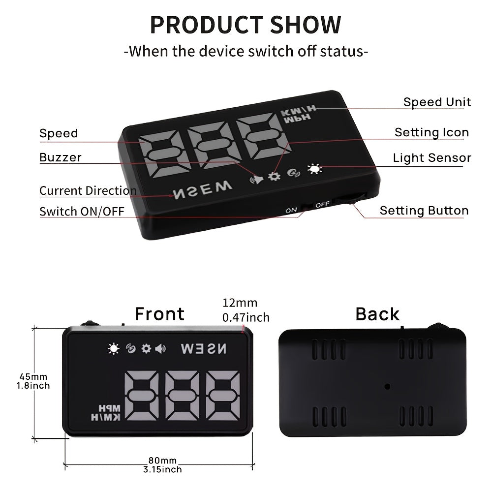 Car HUD Windshield Projector Head Up Display Digital Speedometer Overspeed Info