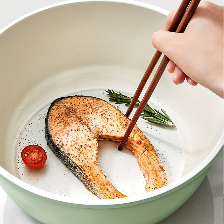 Cast Iron Skillet with Lid and Handles, Avocado Green Soup Pot, Dual-Sided, Gas and Induction Compatible