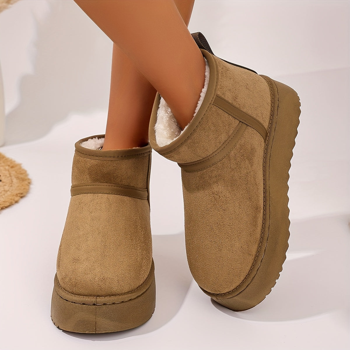 Women's Cozy Faux-Fur Slip-On Winter Snow Boots Casual Mid-Heel