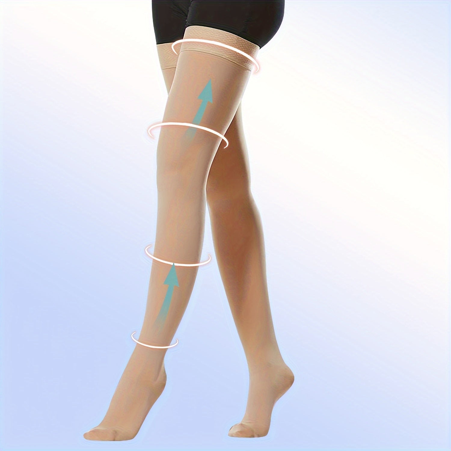 1 шт. МедКэр Женские компрессионные чулки, 15-20 мм рт. ст. до бедра, трикотажная ткань из нейлона и спандекса, медицинского класса для профилактики тромбозов.