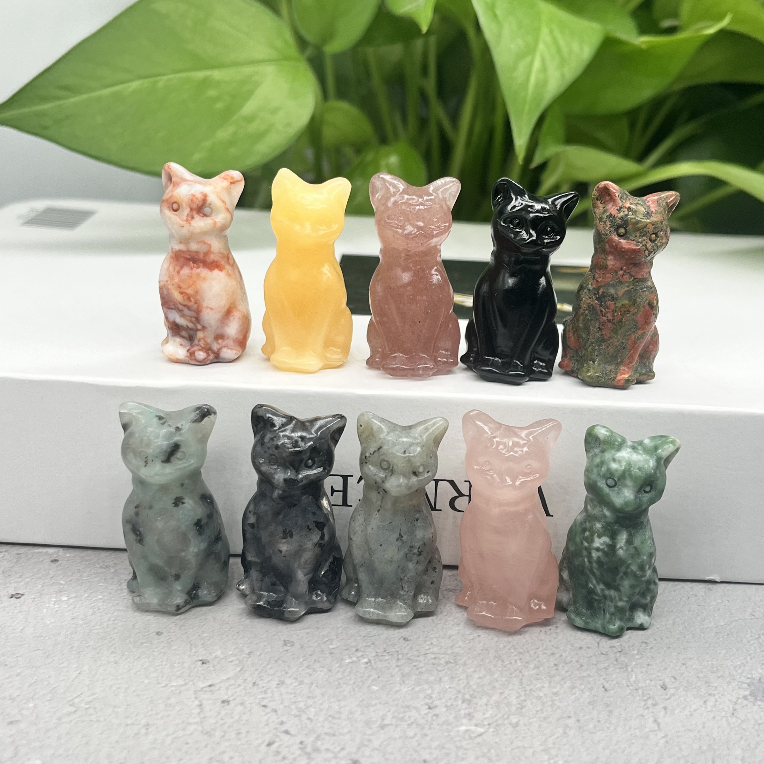 Натуральная кристальная резьба кота для домашнего декора, очаровательный стильный орнамент