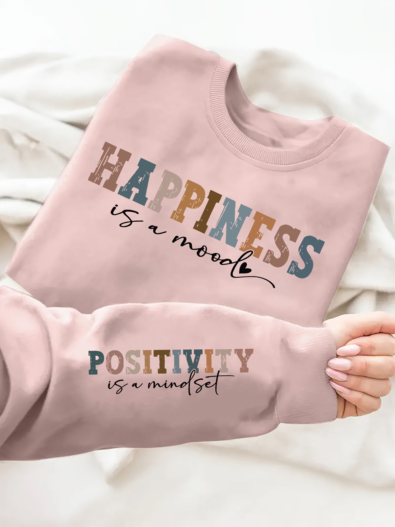 Plus Size Women's Alphabet Print Crew Neck Sweatshirt Knit Fall Winter Pullover