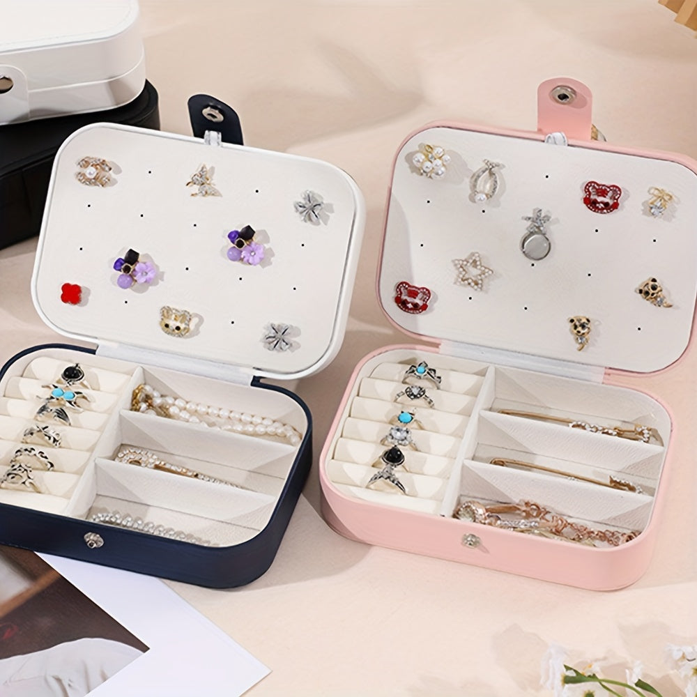 Double-Layered Faux Leather Jewelry Organizer for Earrings Necklaces Rings and Accessories