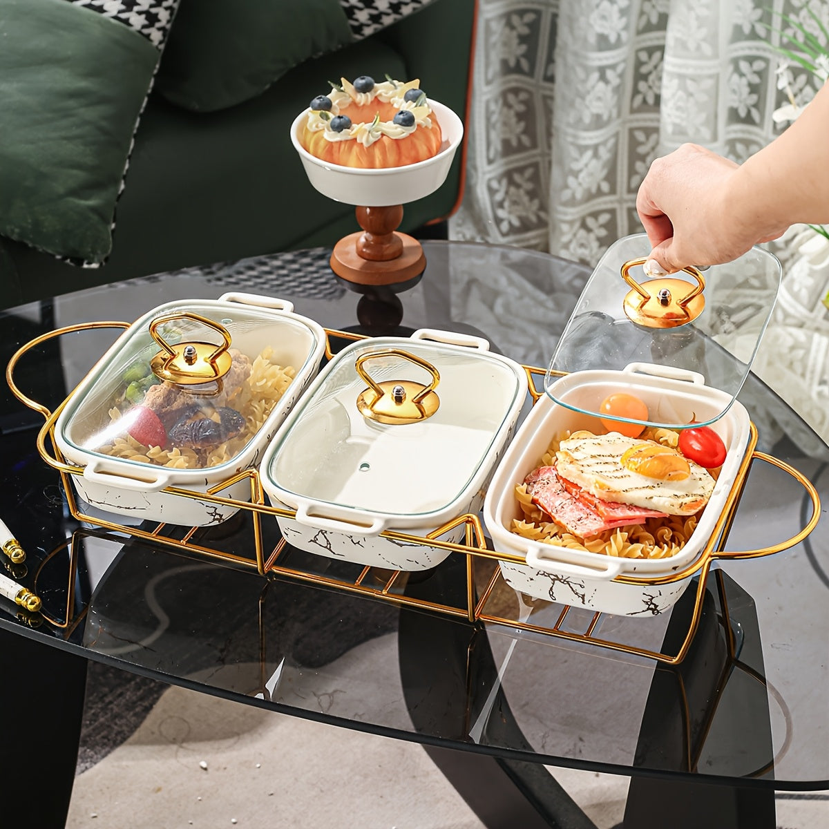 Ceramic Storage Set of 3 Trays for Kitchen, Dining, and Outdoor Events