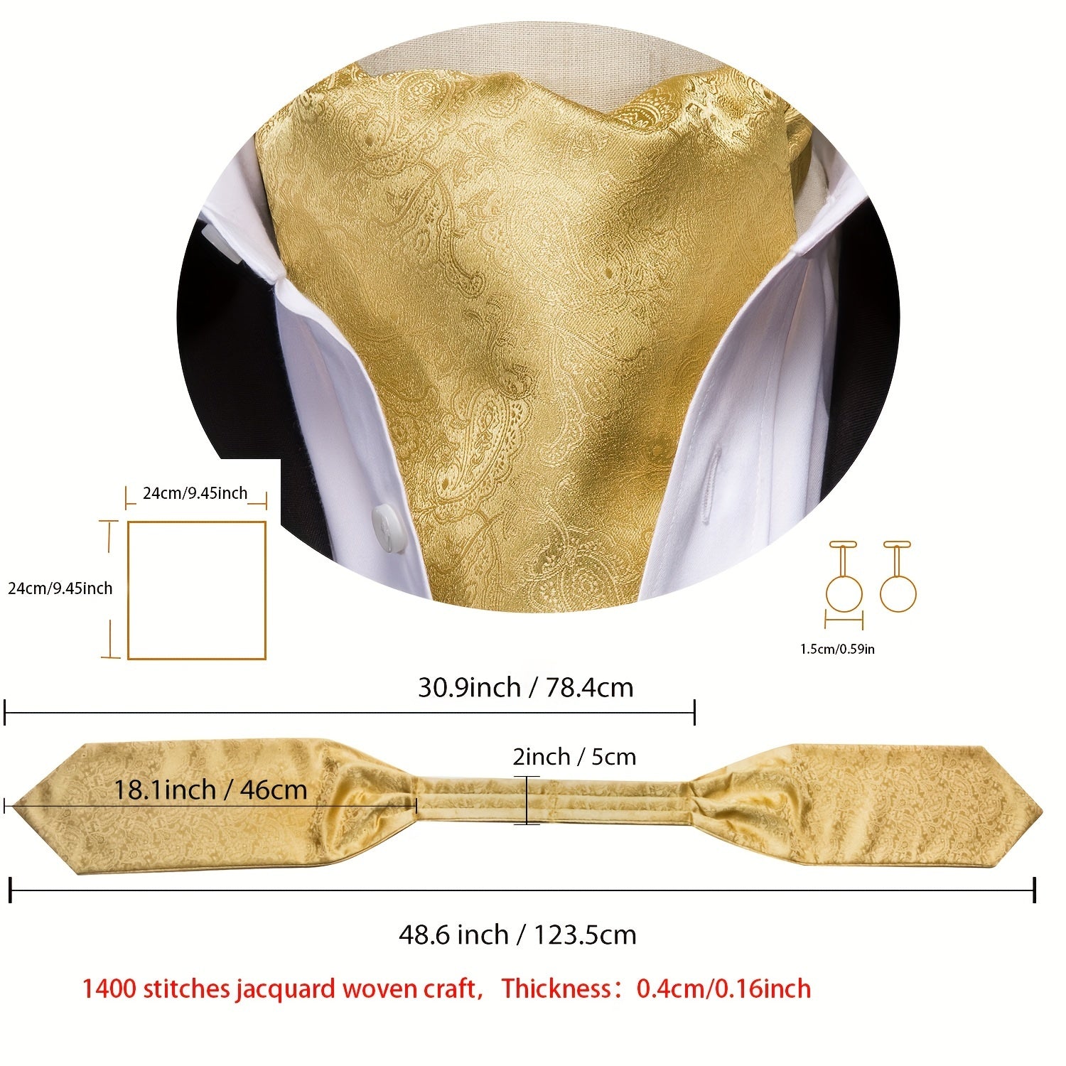 Men's Elegant Silk Paisley Attire Set with Tie Pocket Square Cufflinks for Weddings