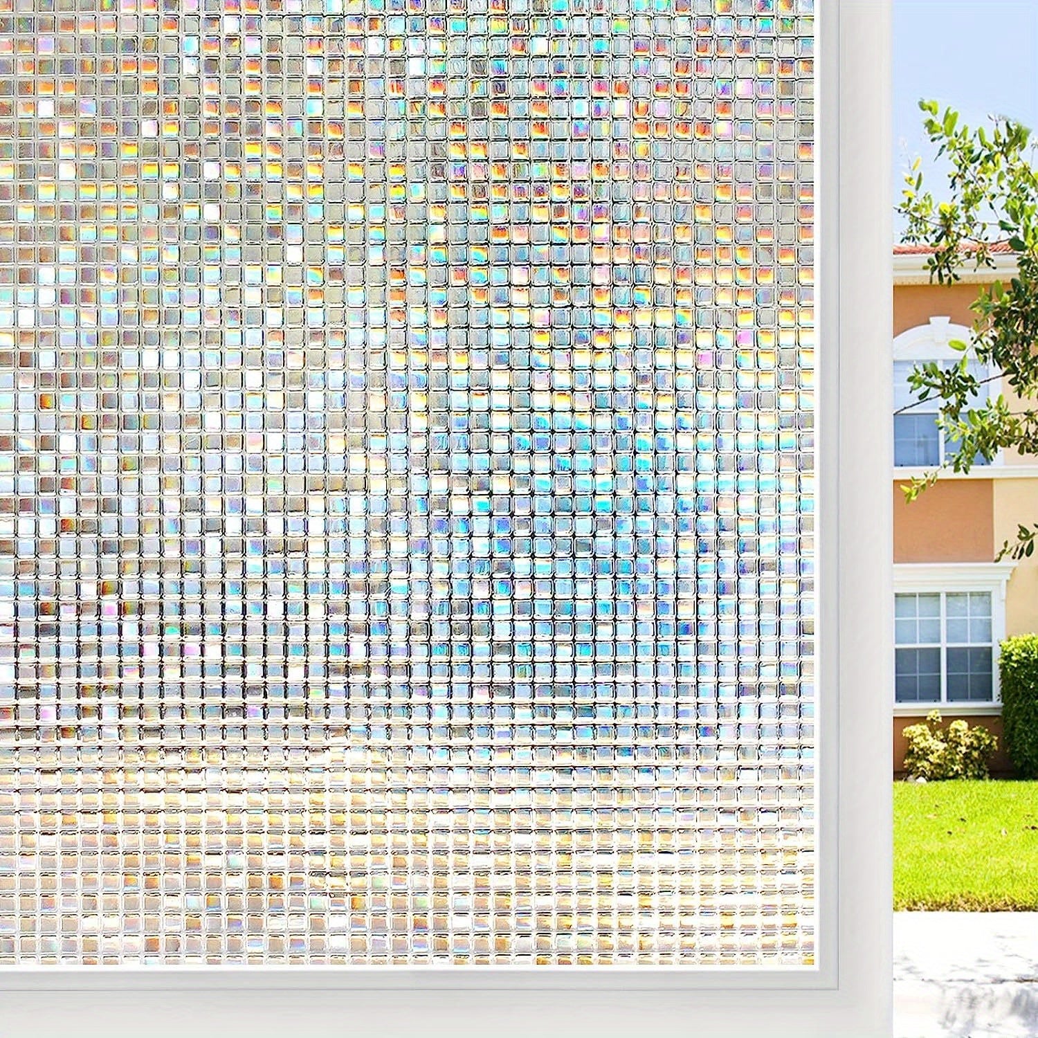 Frosted Retro Mosaic Grid Privacy Glass Film Heat Insulation Sun Protection
